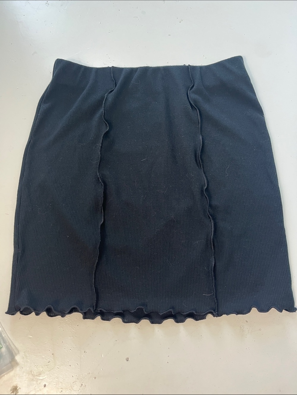 SO Small Black Mini Skirt Elastic Waist Pull On Lettuce Edge Hem Skirt